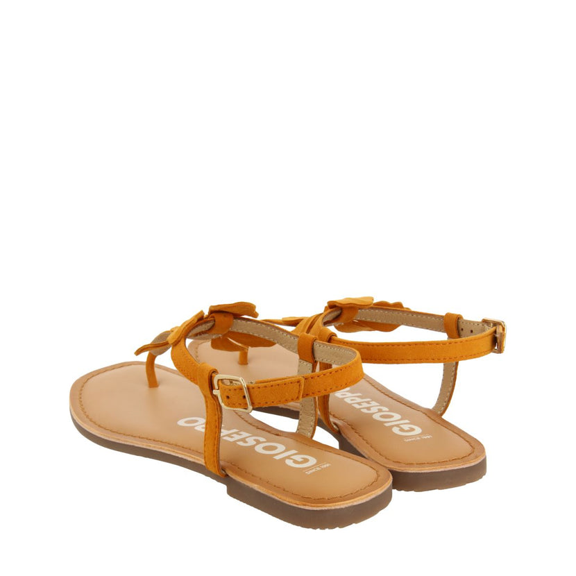 SANDALIAS NARANJAS DE PIEL CON ADORNO DE FLOR PARA MUJER VELCAN