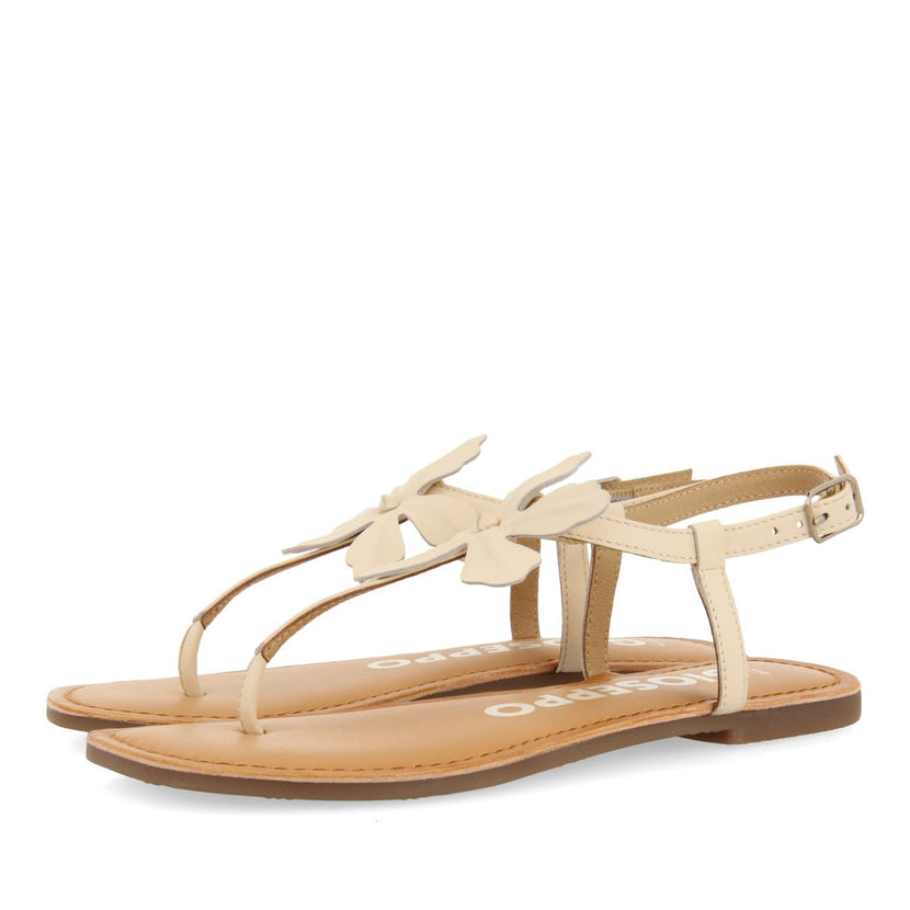 SANDALIAS OFF-WHITE DE PIEL CON ADORNO DE FLOR PARA MUJER VELCAN