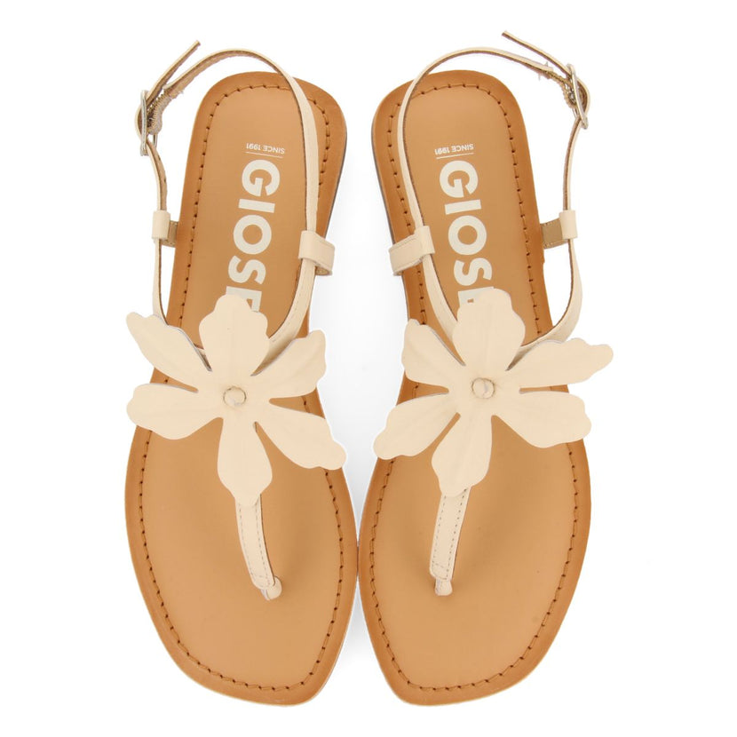 SANDALIAS OFF-WHITE DE PIEL CON ADORNO DE FLOR PARA MUJER VELCAN