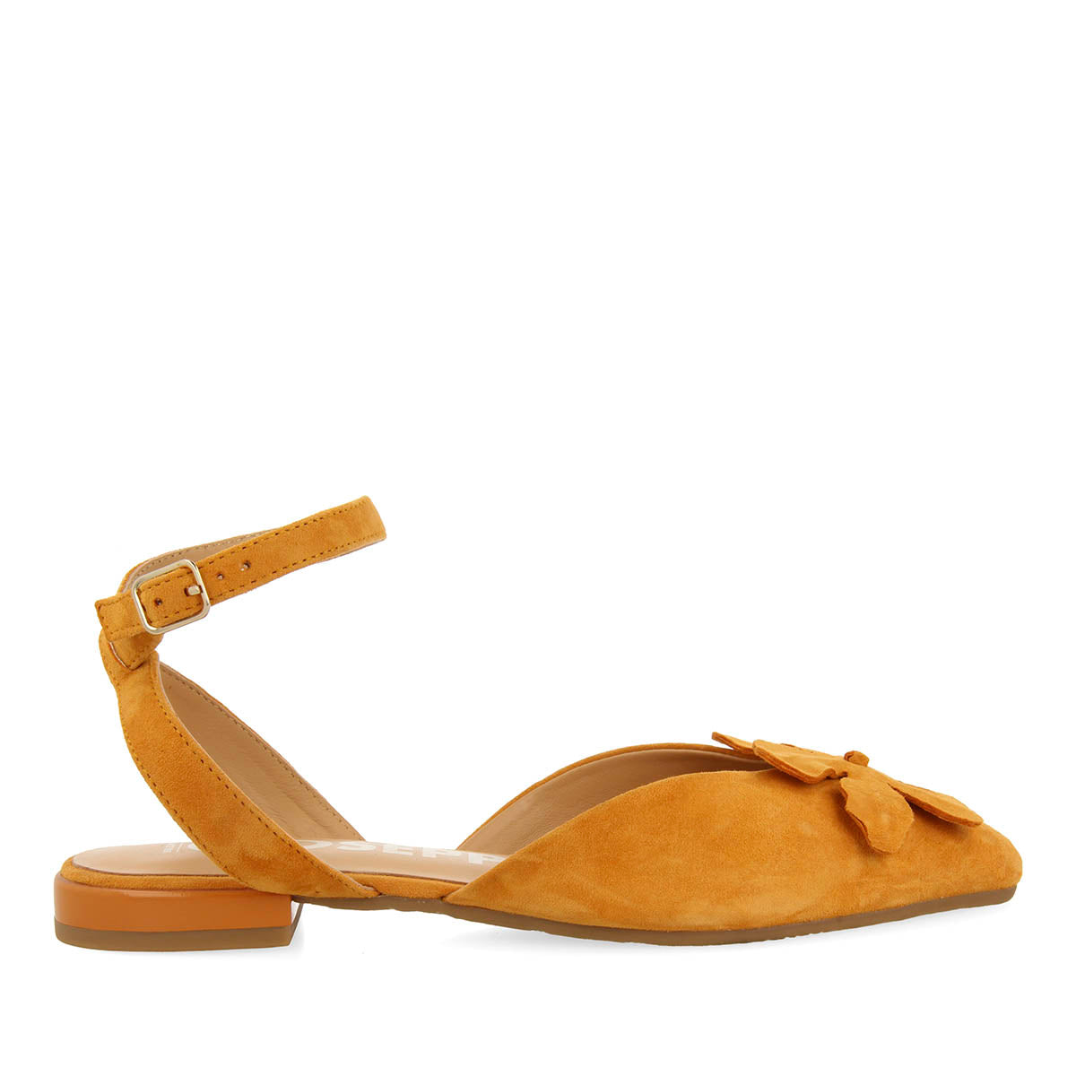 BAILARINAS DE PIEL NARANJA DESTALONADAS CON DETALLE DE FLOR PARA MUJER HOWEY