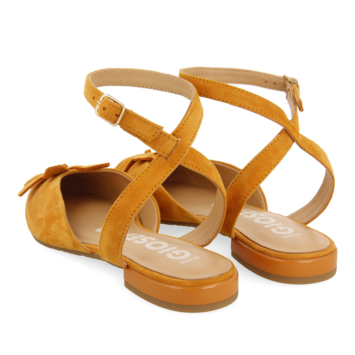 BAILARINAS DE PIEL NARANJA DESTALONADAS CON DETALLE DE FLOR PARA MUJER HOWEY