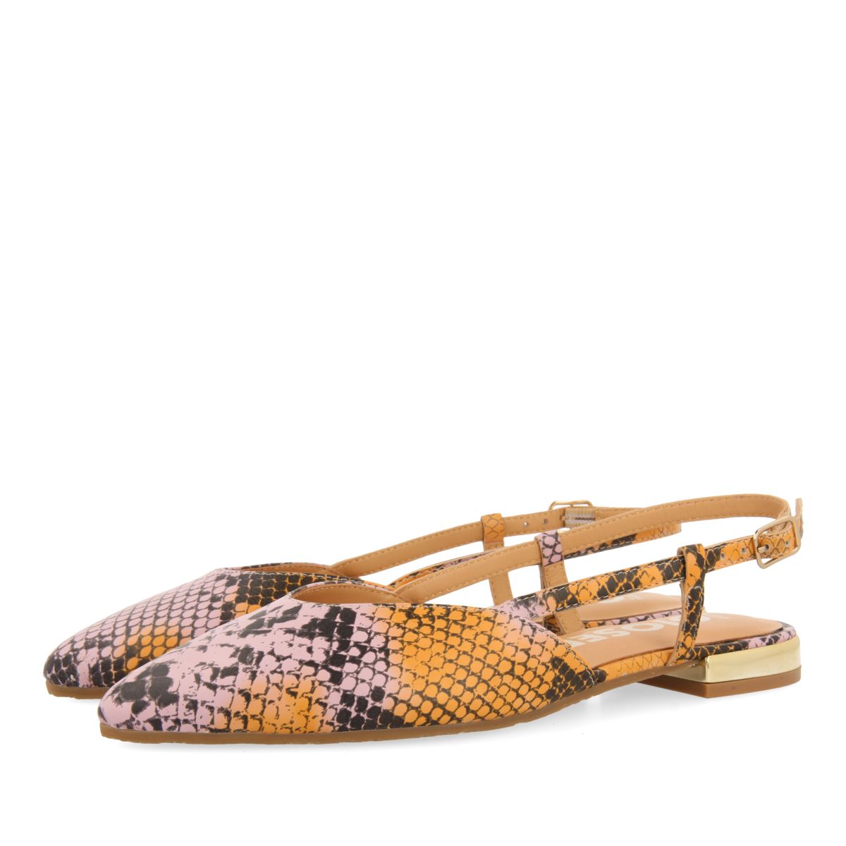 BAILARINAS DESTALONADAS DE PUNTA FINA EN PIEL CON PRINT DE SERPIENTE MULTICOLOR PARA MUJER LASCARI