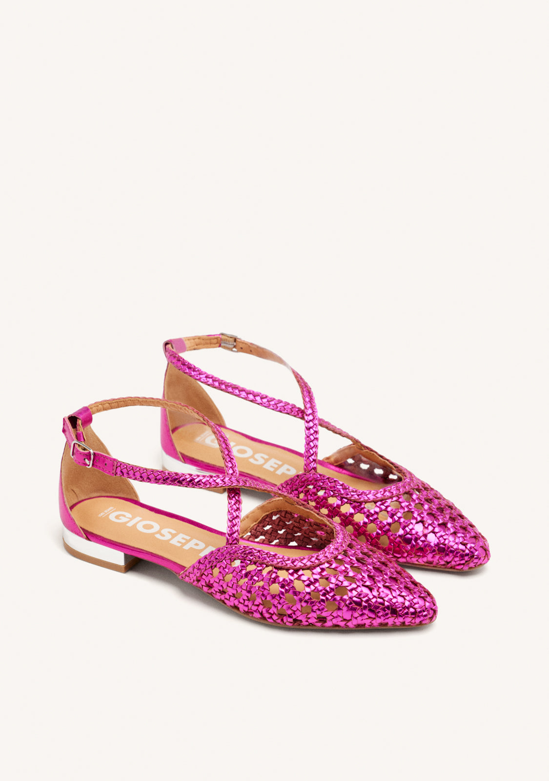 FUCHSIA COLORED LEATHER BALLERINAS WITH BRAIDED DETAILS FOR WOMEN LESKOVIC