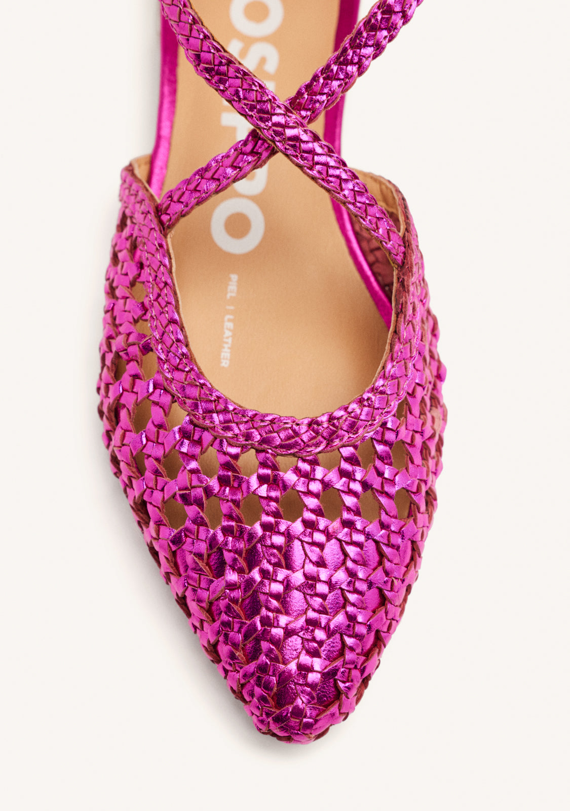 FUCHSIA COLORED LEATHER BALLERINAS WITH BRAIDED DETAILS FOR WOMEN LESKOVIC