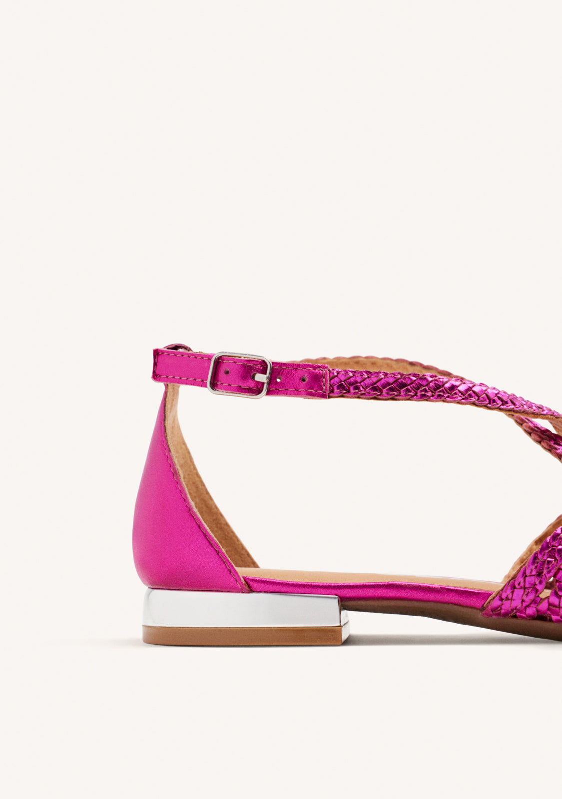 FUCHSIA COLORED LEATHER BALLERINAS WITH BRAIDED DETAILS FOR WOMEN LESKOVIC