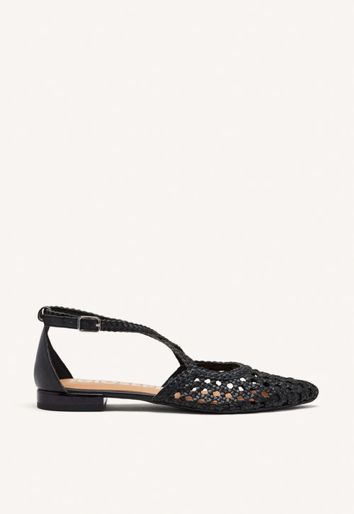 BAILARINAS DE PIEL COLOR NEGRO CON TRENZADOS PARA MUJER LESKOVIC