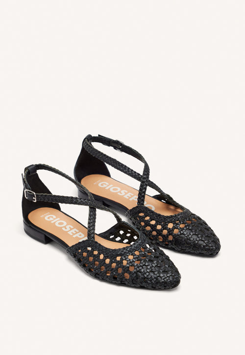 BAILARINAS DE PIEL COLOR NEGRO CON TRENZADOS PARA MUJER LESKOVIC