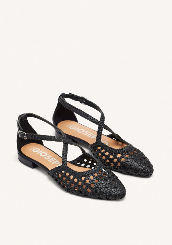 BAILARINAS DE PIEL COLOR NEGRO CON TRENZADOS PARA MUJER LESKOVIC