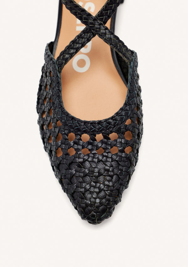 BAILARINAS DE PIEL COLOR NEGRO CON TRENZADOS PARA MUJER LESKOVIC