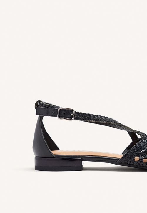 BAILARINAS DE PIEL COLOR NEGRO CON TRENZADOS PARA MUJER LESKOVIC