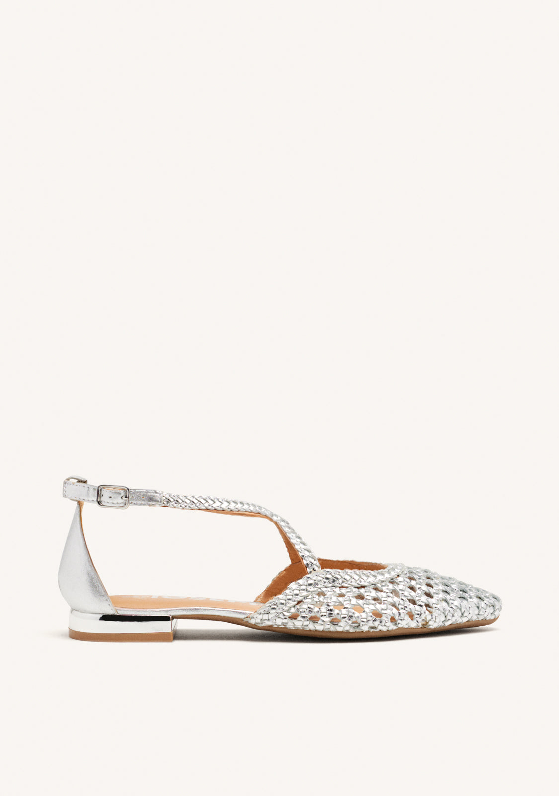 BAILARINAS DE PIEL COLOR PLATA CON TRENZADOS PARA MUJER LESKOVIC