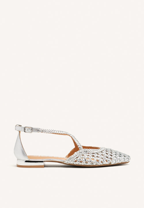 BAILARINAS DE PIEL COLOR PLATA CON TRENZADOS PARA MUJER LESKOVIC