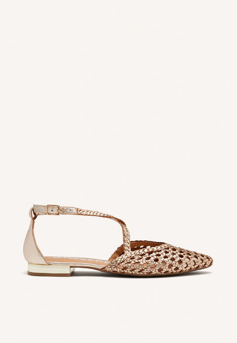 BALLERINE IN PELLE COLOR PLATINO CON INTRECCI PER DONNA LESKOVIC