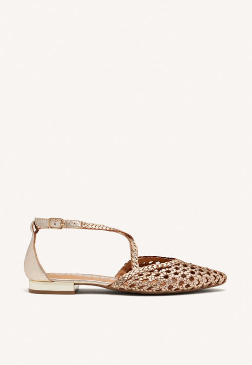 BAILARINAS DE PIEL COLOR PLATINO CON TRENZADOS PARA MUJER LESKOVIC