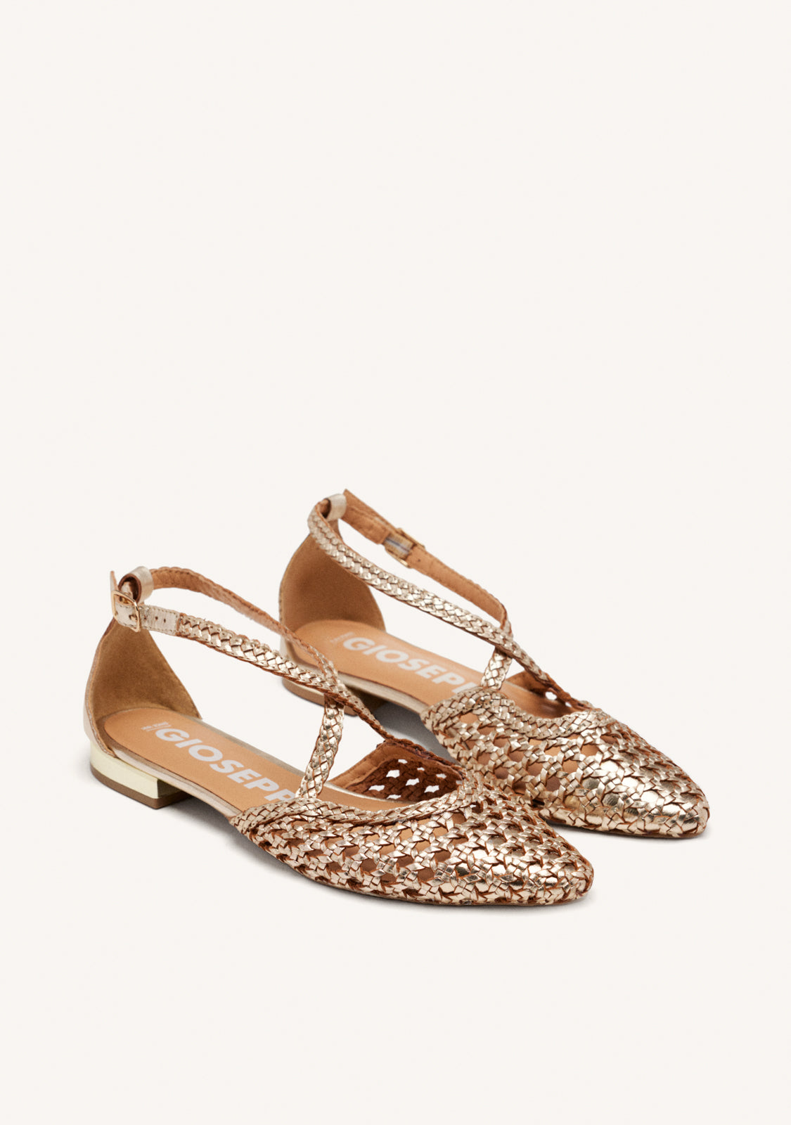 BAILARINAS DE PIEL COLOR PLATINO CON TRENZADOS PARA MUJER LESKOVIC