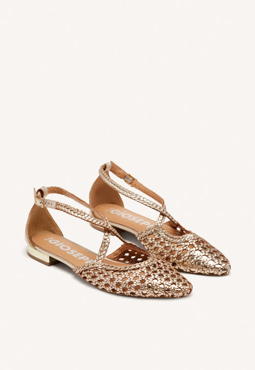 BAILARINAS DE PIEL COLOR PLATINO CON TRENZADOS PARA MUJER LESKOVIC