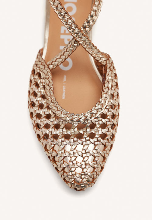 BAILARINAS DE PIEL COLOR PLATINO CON TRENZADOS PARA MUJER LESKOVIC