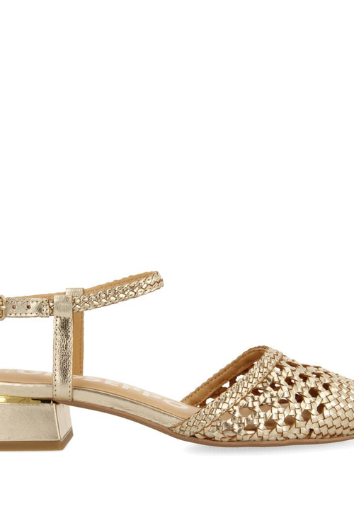 PLATINUM COLORED BRAIDED LEATHER BALLERINAS FOR WOMEN MINEO