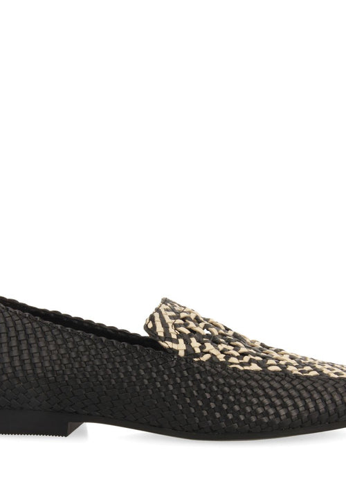 MOCASINES DE PIEL TRENZADA COLOR NEGRO CON DETALLE BICOLOR PARA MUJER RADDUSA