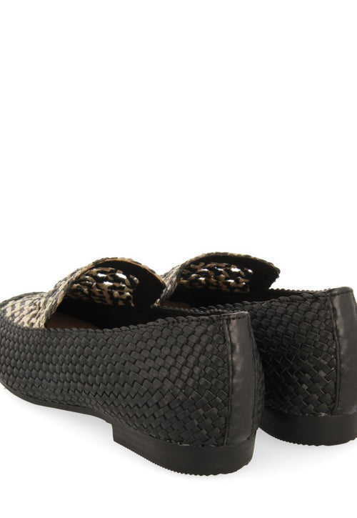 MOCASINES DE PIEL TRENZADA COLOR NEGRO CON DETALLE BICOLOR PARA MUJER RADDUSA