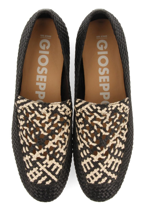 MOCASINES DE PIEL TRENZADA COLOR NEGRO CON DETALLE BICOLOR PARA MUJER RADDUSA