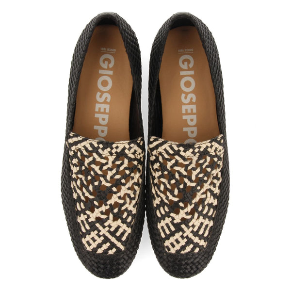 MOCASINES DE PIEL TRENZADA COLOR NEGRO CON DETALLE BICOLOR PARA MUJER RADDUSA