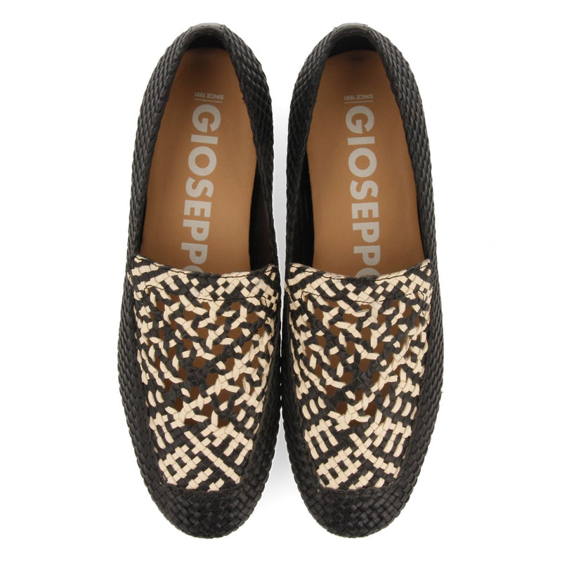 MOCASINES DE PIEL TRENZADA COLOR NEGRO CON DETALLE BICOLOR PARA MUJER RADDUSA
