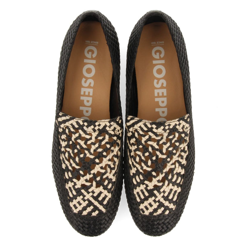 MOCASINES DE PIEL TRENZADA COLOR NEGRO CON DETALLE BICOLOR PARA MUJER RADDUSA
