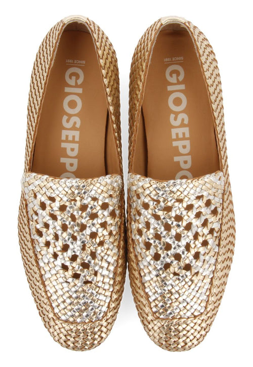 MOCASINES DE PIEL TRENZADA COLOR PLATINO CON DETALLE BICOLOR PARA MUJER RADDUSA