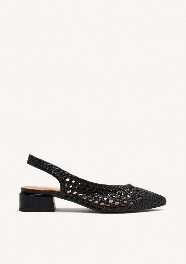 BLACK LEATHER BRAIDED BALLERINAS FOR WOMEN PISKOVE