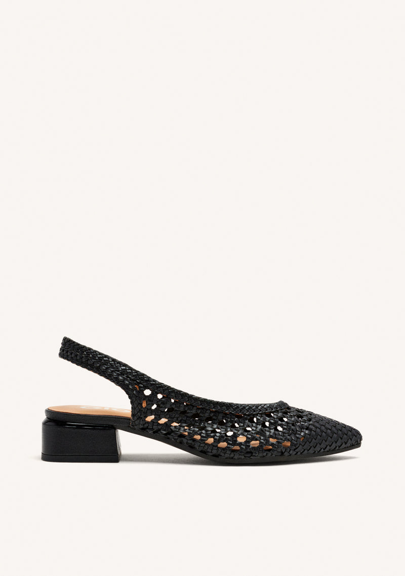 BLACK LEATHER BRAIDED BALLERINAS FOR WOMEN PISKOVE