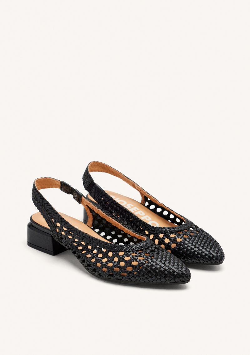 BLACK LEATHER BRAIDED BALLERINAS FOR WOMEN PISKOVE