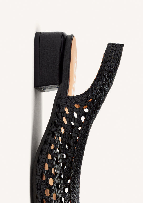 BLACK LEATHER BRAIDED BALLERINAS FOR WOMEN PISKOVE