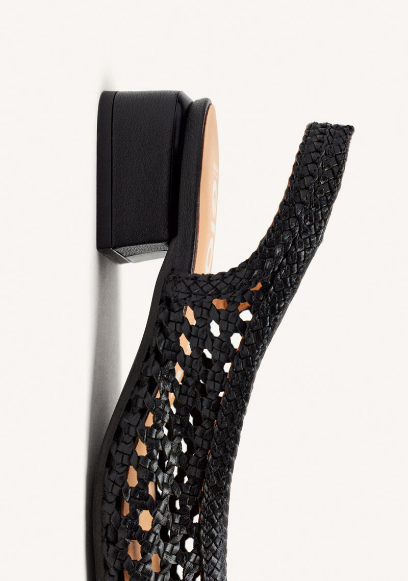 BLACK LEATHER BRAIDED BALLERINAS FOR WOMEN PISKOVE