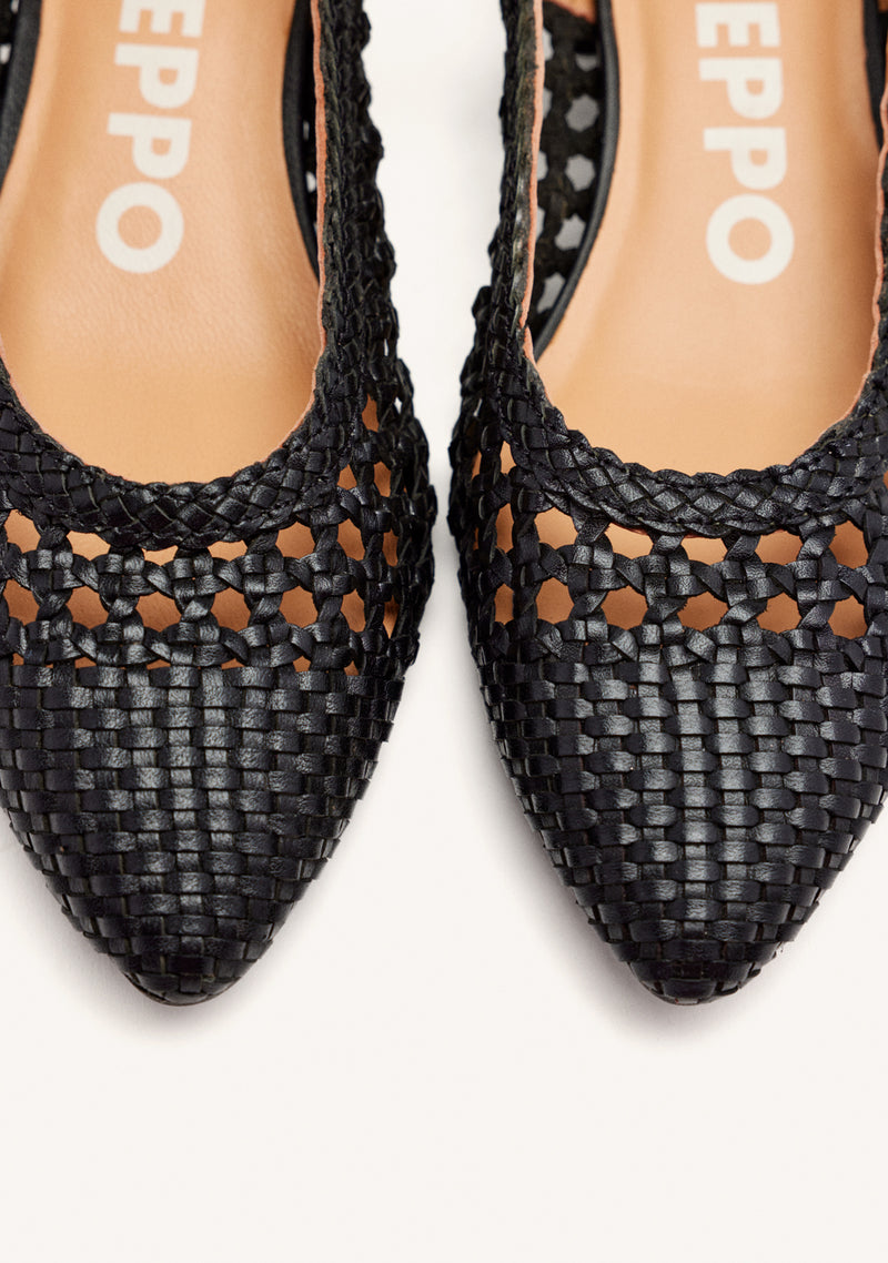 BLACK LEATHER BRAIDED BALLERINAS FOR WOMEN PISKOVE