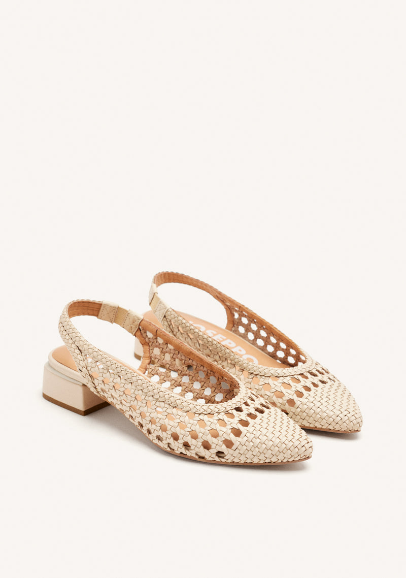 BRAIDED LEATHER OFF-WHITE BALLERINA FLATS FOR WOMEN PISKOVE