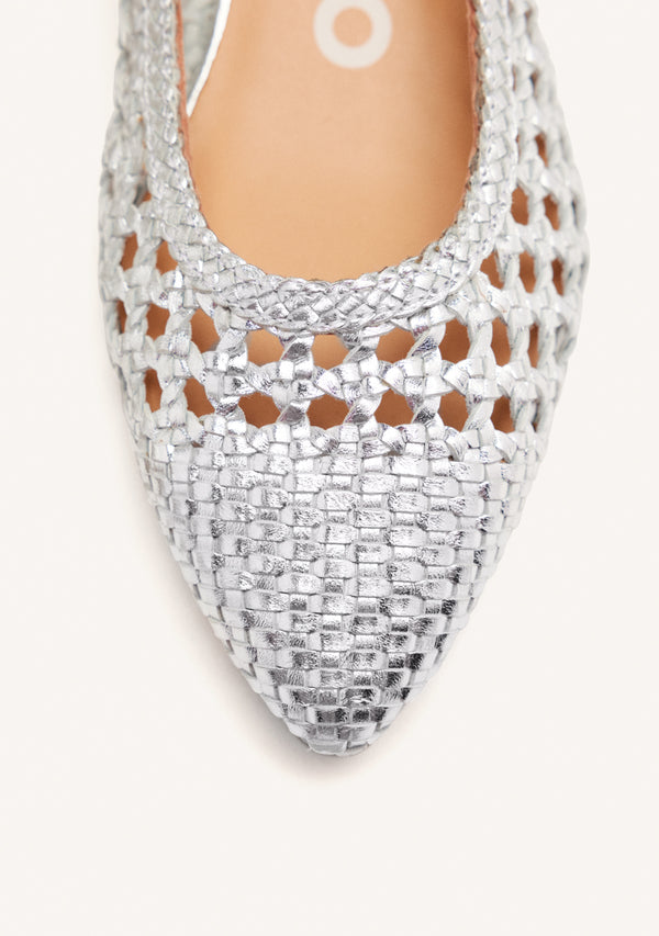 SILVER LEATHER BRAIDED BALLERINAS FOR WOMEN PISKOVE