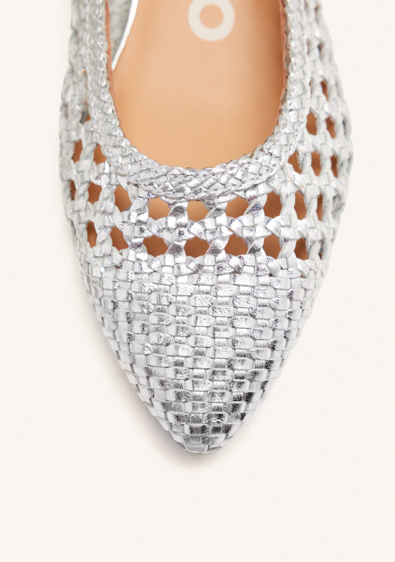 SILVER LEATHER BRAIDED BALLERINAS FOR WOMEN PISKOVE
