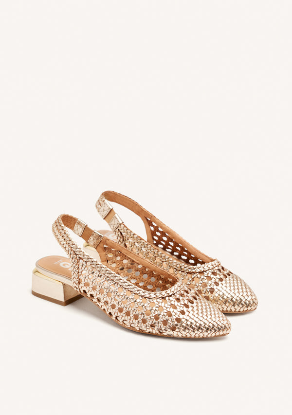 PLATINUM COLORED BRAIDED LEATHER BALLERINAS FOR WOMEN PISKOVE