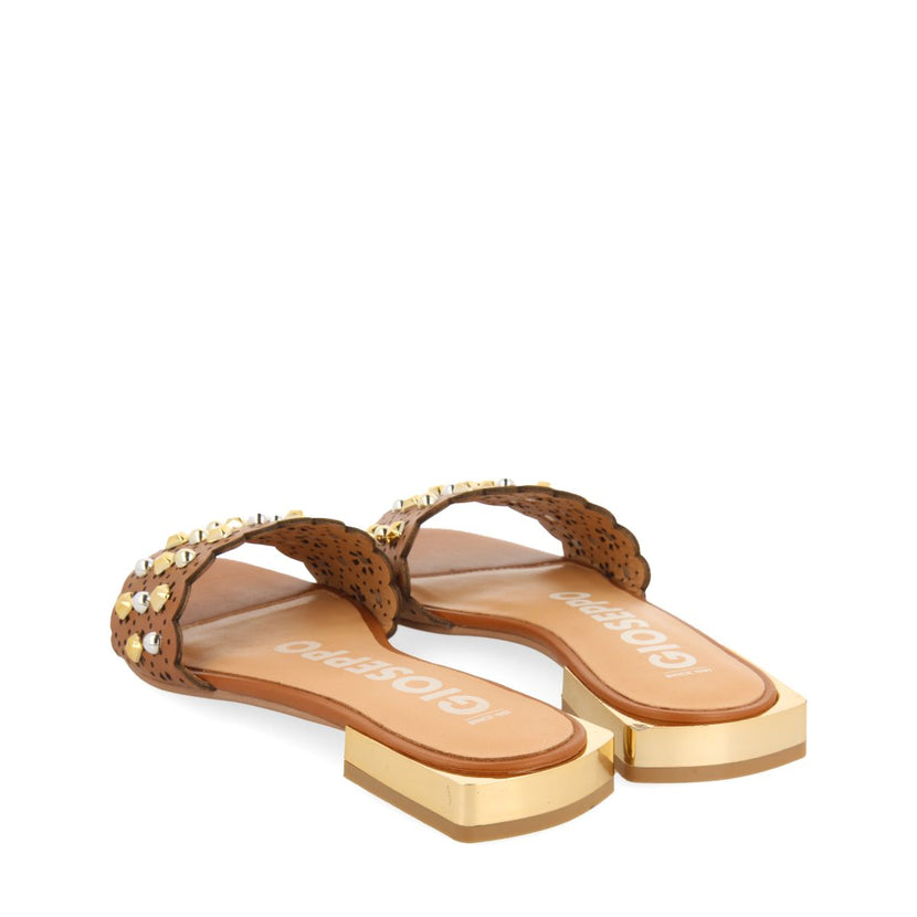 SANDALIAS TIPO PALA COLOR CUERO CON ADORNOS DE TACHAS PARA MUJER LABIN