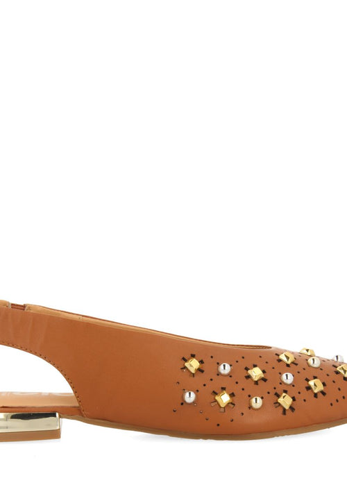 UNLINED LEATHER BALLERINAS IN LEATHER COLOR WITH STUD DETAIL FOR WOMEN DAKOVO