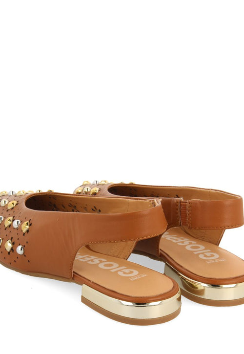 UNLINED LEATHER BALLERINAS IN LEATHER COLOR WITH STUD DETAIL FOR WOMEN DAKOVO