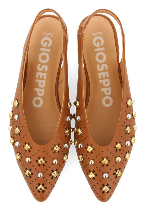 UNLINED LEATHER BALLERINAS IN LEATHER COLOR WITH STUD DETAIL FOR WOMEN DAKOVO