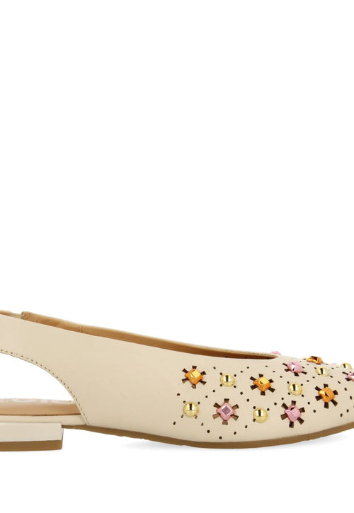 UNLINED OFF-WHITE LEATHER BALLERINA FLATS WITH STUD DETAIL FOR WOMEN DAKOVO