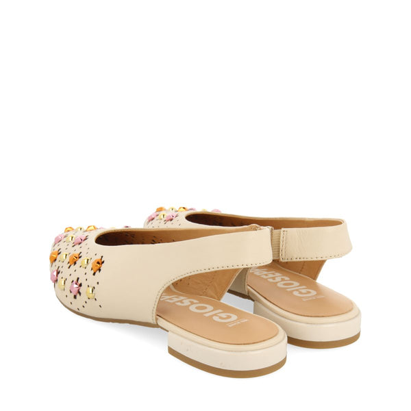 BAILARINAS DESTALONADAS EN PIEL COLOR OFF-WHITE CON DETALLE DE TACHAS PARA MUJER DAKOVO