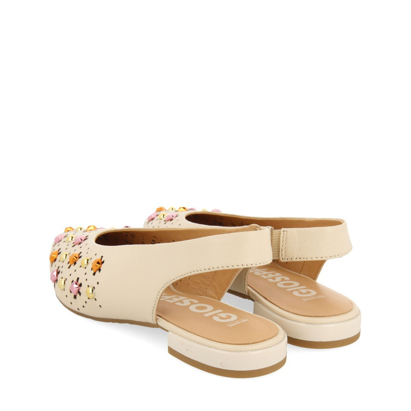 BAILARINAS DESTALONADAS EN PIEL COLOR OFF-WHITE CON DETALLE DE TACHAS PARA MUJER DAKOVO