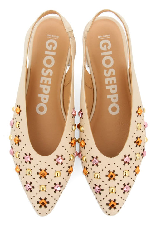 UNLINED OFF-WHITE LEATHER BALLERINA FLATS WITH STUD DETAIL FOR WOMEN DAKOVO