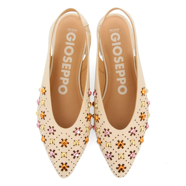 BAILARINAS DESTALONADAS EN PIEL COLOR OFF-WHITE CON DETALLE DE TACHAS PARA MUJER DAKOVO