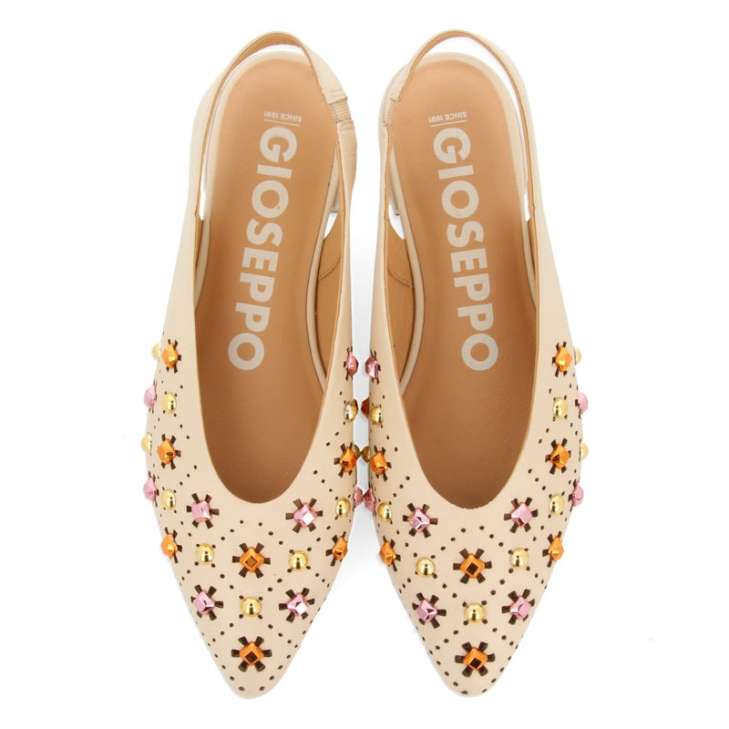 BAILARINAS DESTALONADAS EN PIEL COLOR OFF-WHITE CON DETALLE DE TACHAS PARA MUJER DAKOVO
