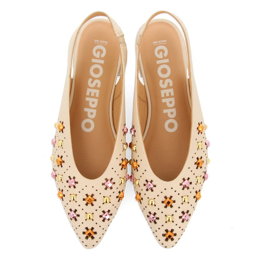 BAILARINAS DESTALONADAS EN PIEL COLOR OFF-WHITE CON DETALLE DE TACHAS PARA MUJER DAKOVO